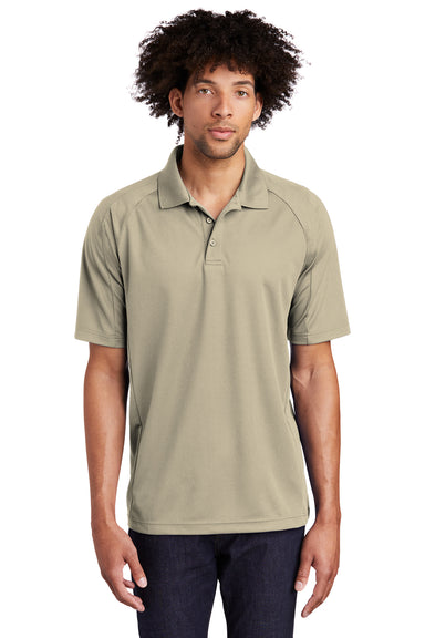 Sport-Tek T474 Mens Dri-Mesh Moisture Wicking Short Sleeve Polo Shirt Sandstone Model Front