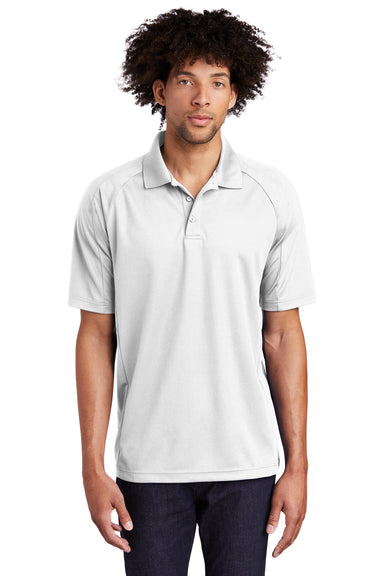 Sport-Tek T474 Mens Dri-Mesh Moisture Wicking Short Sleeve Polo Shirt White Model Front