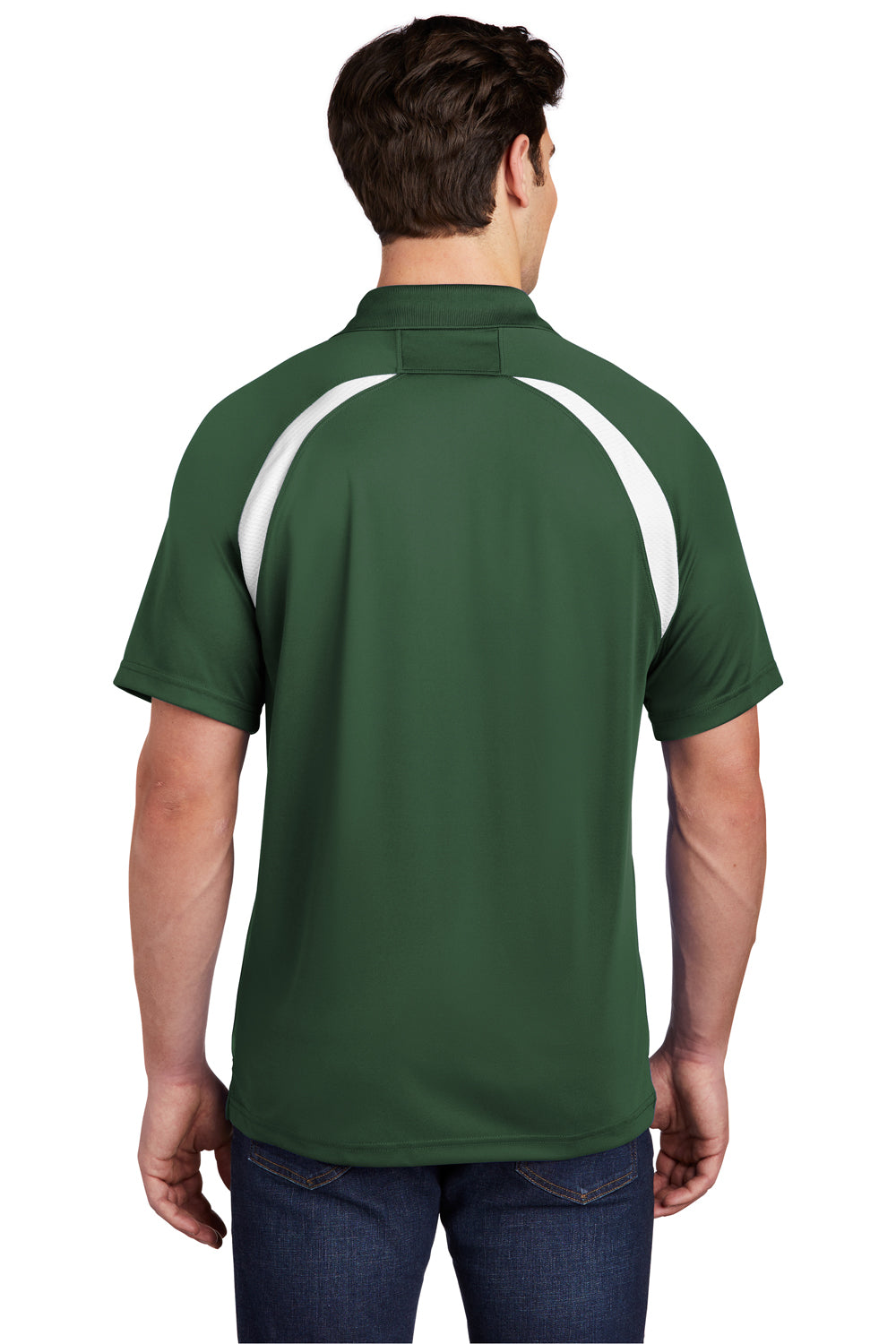 Sport-Tek T476 Mens Dry Zone Moisture Wicking Short Sleeve Polo Shirt Forest Green/White Model Back