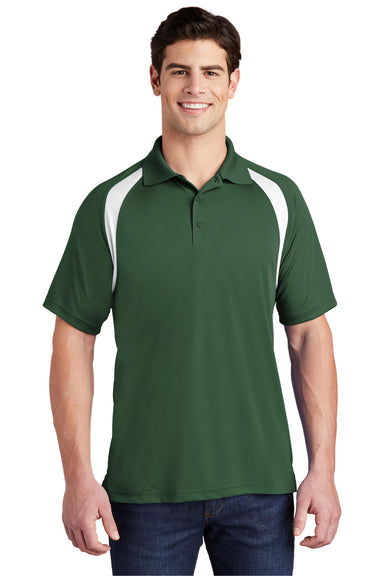 Sport-Tek T476 Mens Dry Zone Moisture Wicking Short Sleeve Polo Shirt Forest Green/White Model Front