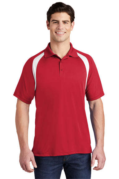 Sport-Tek T476 Mens Dry Zone Moisture Wicking Short Sleeve Polo Shirt True Red/White Model Front