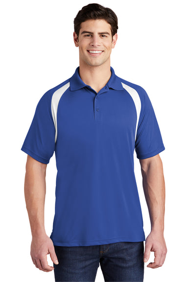 Sport-Tek T476 Mens Dry Zone Moisture Wicking Short Sleeve Polo Shirt True Royal Blue/White Model Front