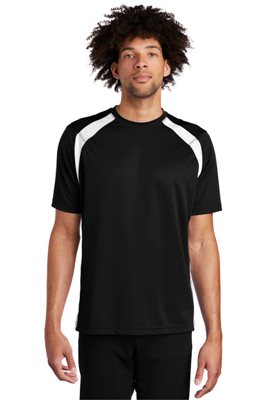 Sport-Tek T478 Mens Dry Zone Moisture Wicking Short Sleeve Crewneck T-Shirt Black/White Model Front