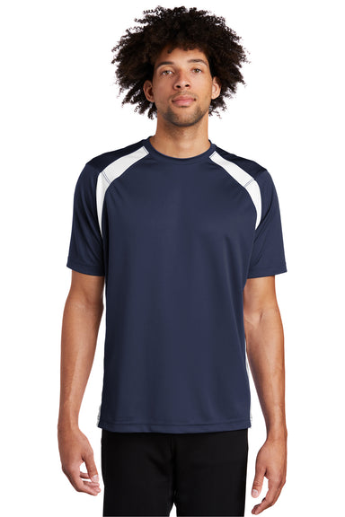 Sport-Tek T478 Mens Dry Zone Moisture Wicking Short Sleeve Crewneck T-Shirt True Navy Blue/White Model Front