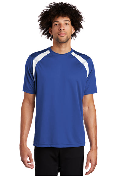 Sport-Tek T478 Mens Dry Zone Moisture Wicking Short Sleeve Crewneck T-Shirt True Royal Blue/White Model Front