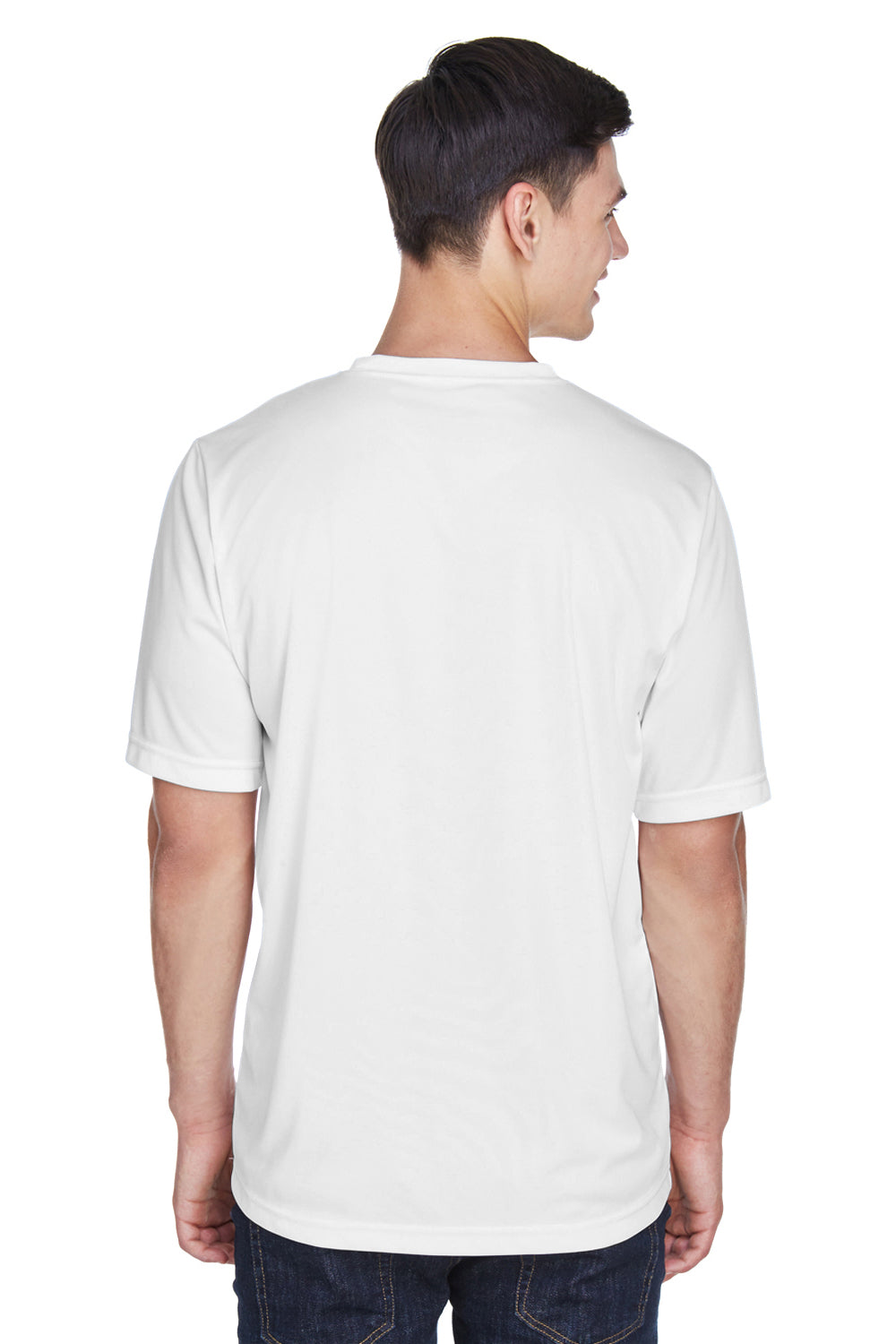 Team 365 TT11 Mens Zone Performance Moisture Wicking Short Sleeve Crewneck T-Shirt White Model Back