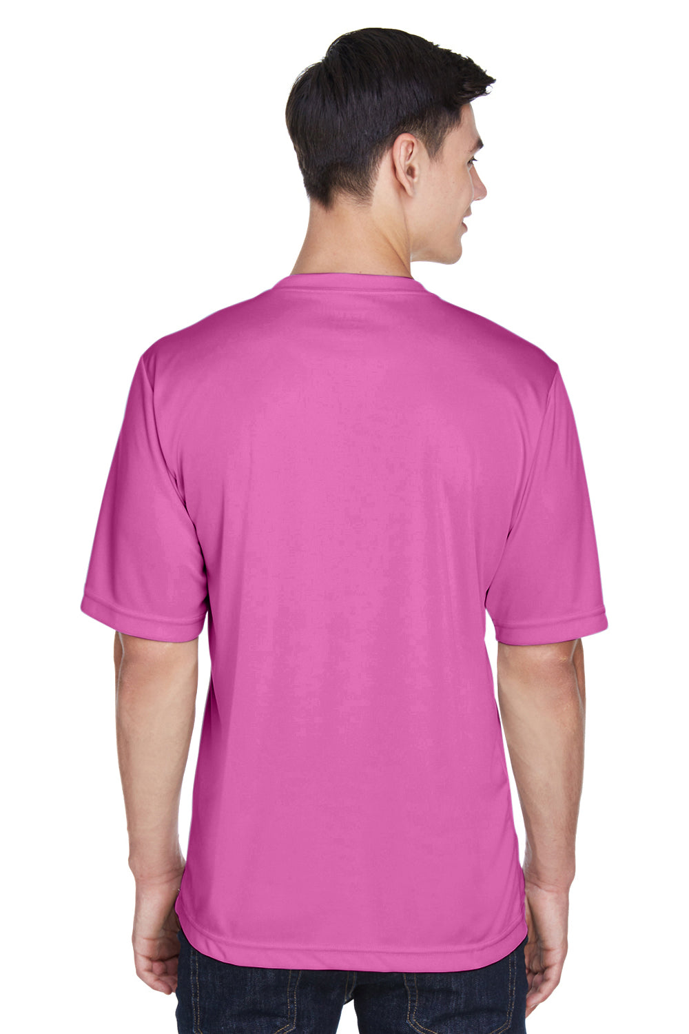 Team 365 TT11 Mens Zone Performance Moisture Wicking Short Sleeve Crewneck T-Shirt Charity Pink Model Back