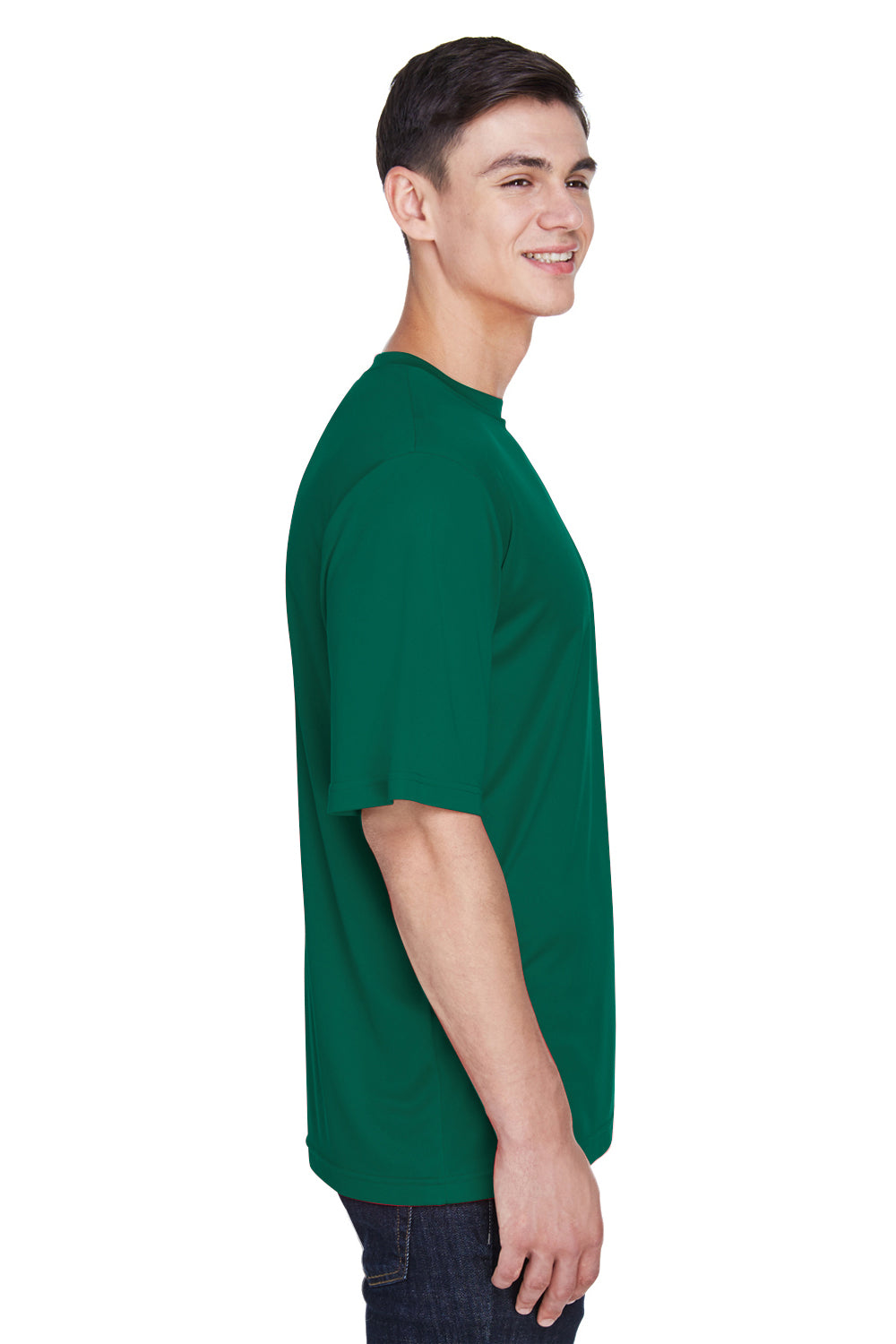 Team 365 TT11 Mens Zone Performance Moisture Wicking Short Sleeve Crewneck T-Shirt Forest Green Model Side