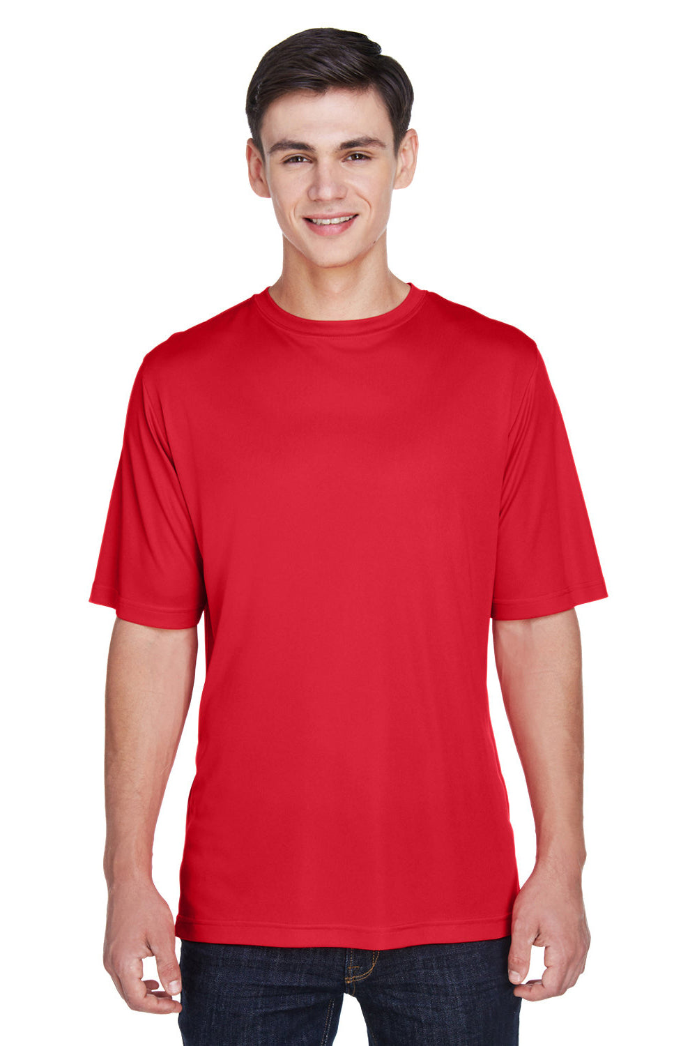 Team 365 TT11 Mens Zone Performance Moisture Wicking Short Sleeve Crewneck T-Shirt Red Model Front