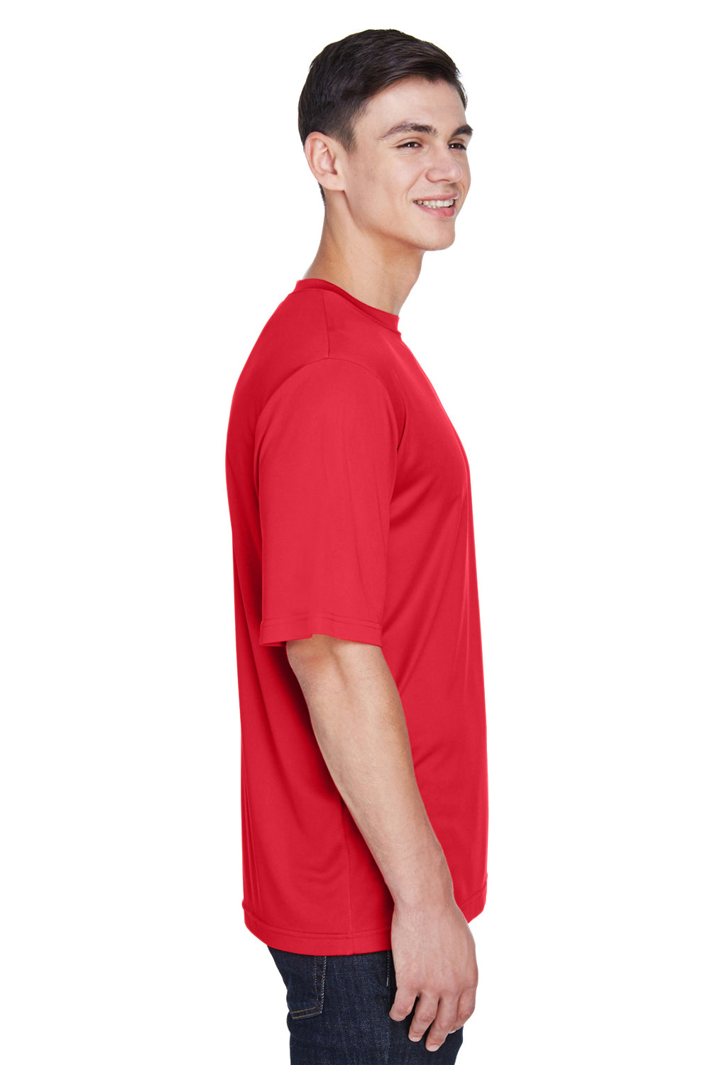 Team 365 TT11 Mens Zone Performance Moisture Wicking Short Sleeve Crewneck T-Shirt Red Model Side