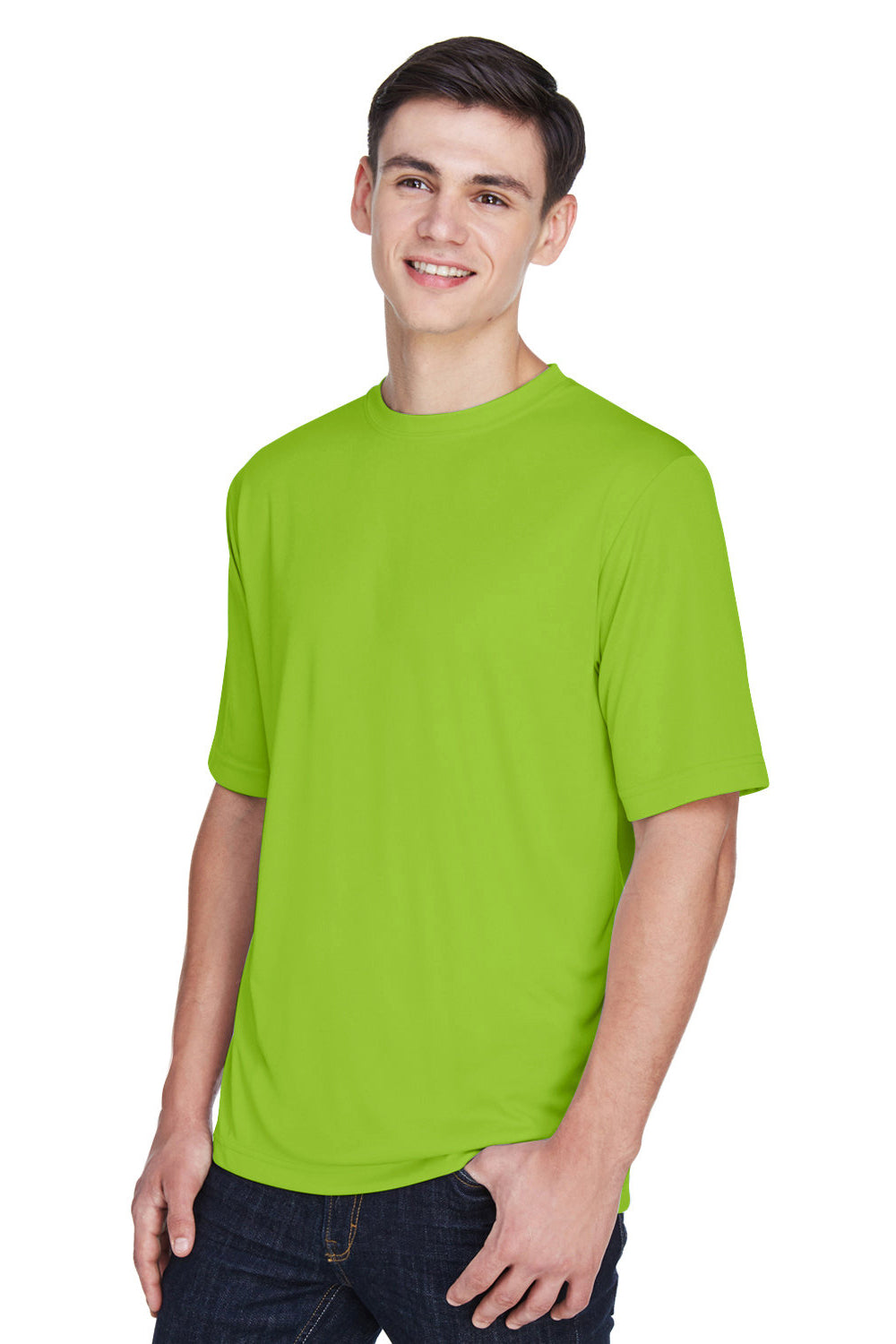 Team 365 TT11 Mens Zone Performance Moisture Wicking Short Sleeve Crewneck T-Shirt Acid Green Model 3q