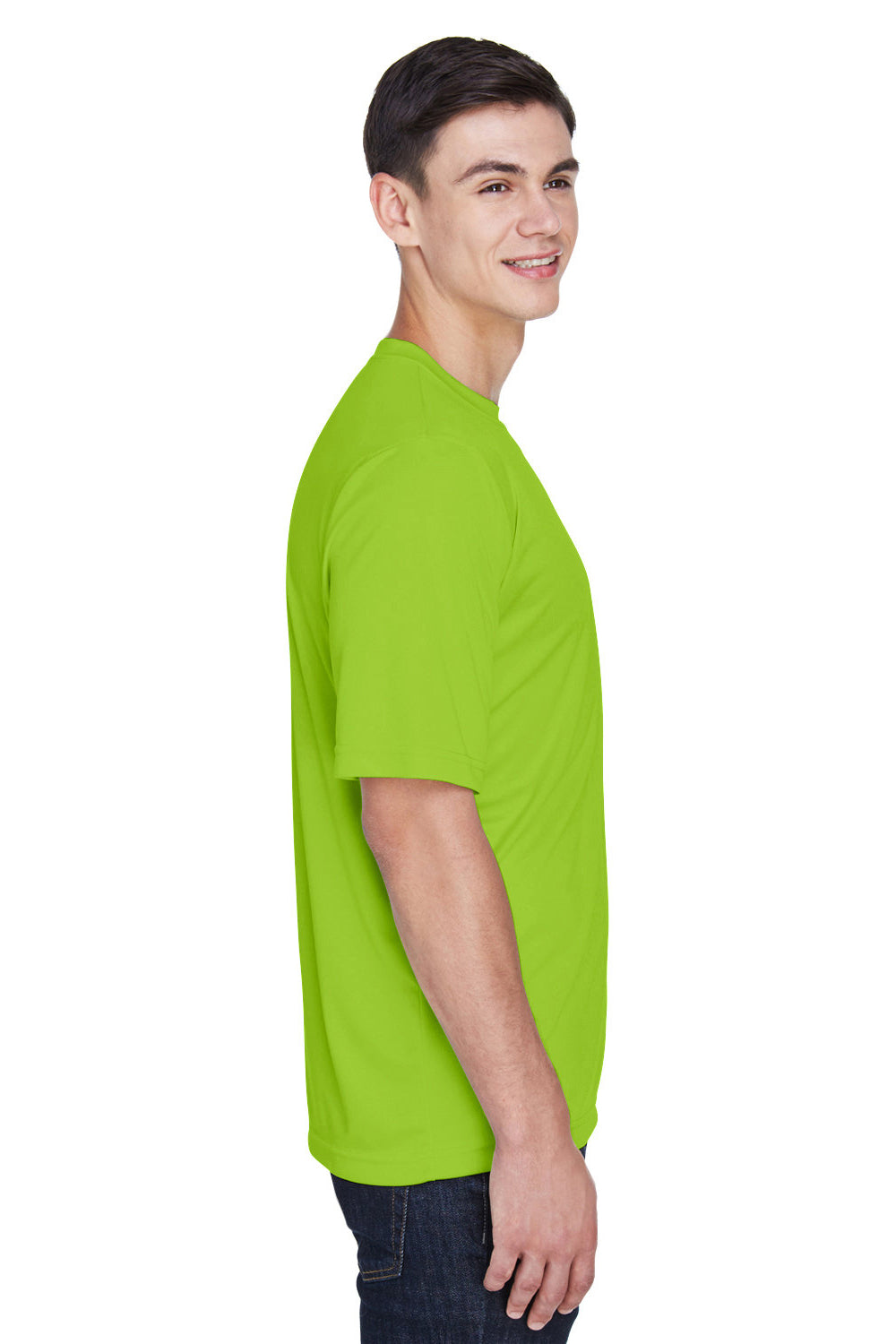 Team 365 TT11 Mens Zone Performance Moisture Wicking Short Sleeve Crewneck T-Shirt Acid Green Model Side