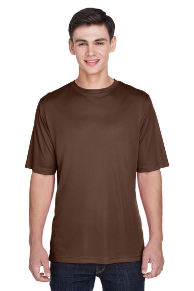 Team 365 TT11 Mens Zone Performance Moisture Wicking Short Sleeve Crewneck T-Shirt Dark Brown Model Front