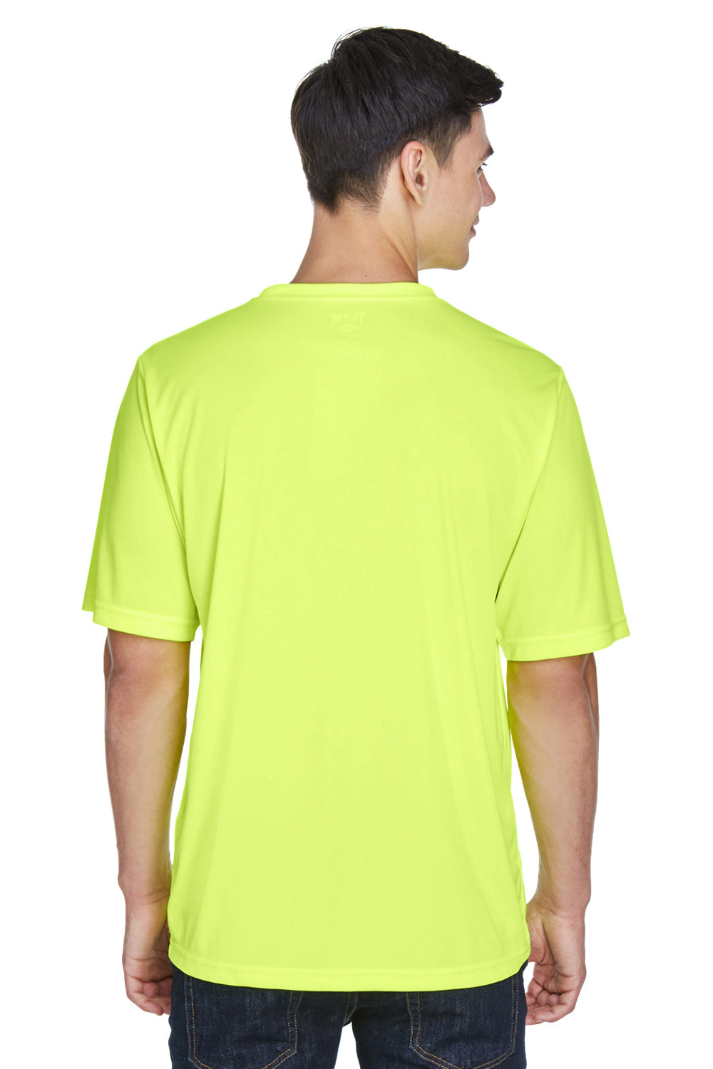 Team 365 TT11 Mens Zone Performance Moisture Wicking Short Sleeve Crewneck T-Shirt Safety Yellow Model Back