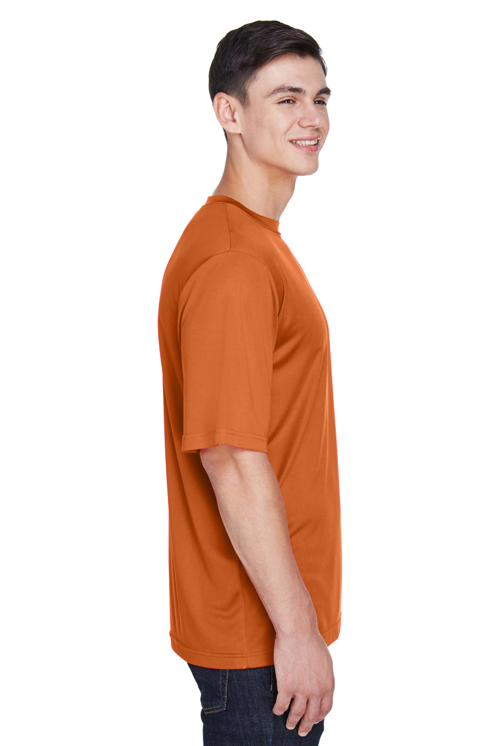 Team 365 TT11 Mens Zone Performance Moisture Wicking Short Sleeve Crewneck T-Shirt Burnt Orange Model Side