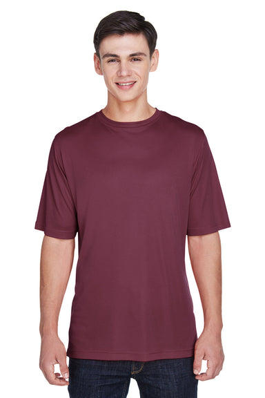 Team 365 TT11 Mens Zone Performance Moisture Wicking Short Sleeve Crewneck T-Shirt Dark Maroon Model Front