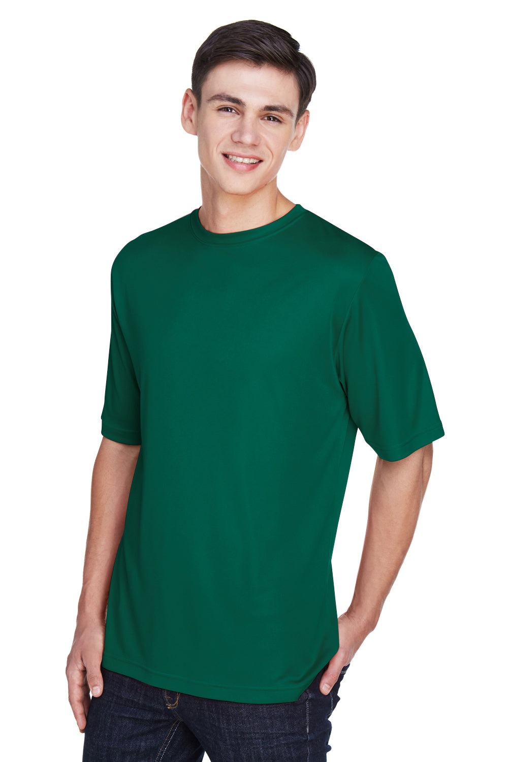 Team 365 TT11 Mens Zone Performance Moisture Wicking Short Sleeve Crewneck T-Shirt Forest Green Model 3q