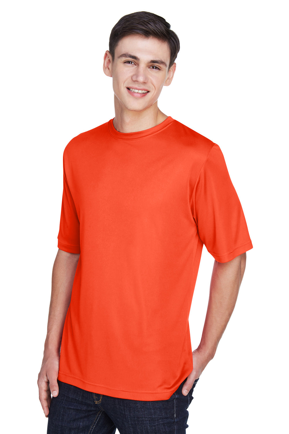 Team 365 TT11 Mens Zone Performance Moisture Wicking Short Sleeve Crewneck T-Shirt Orange Model 3q