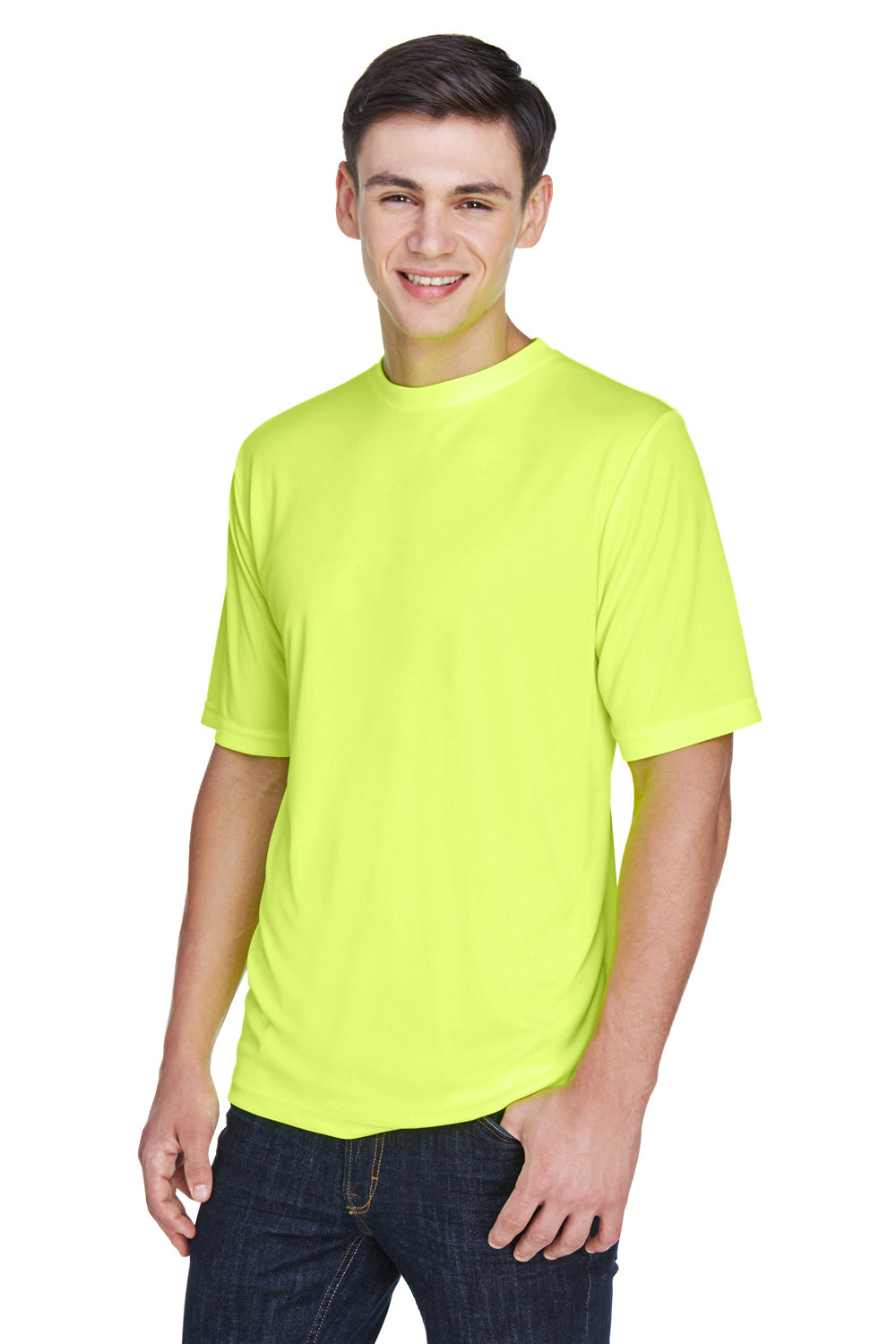 Team 365 TT11 Mens Zone Performance Moisture Wicking Short Sleeve Crewneck T-Shirt Safety Yellow Model 3q