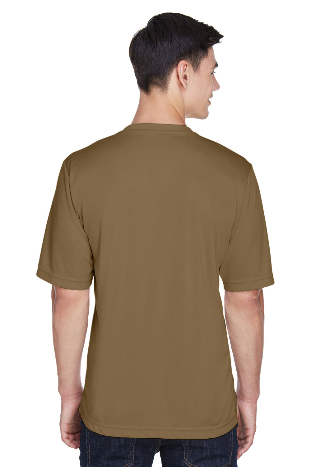 Team 365 TT11 Mens Zone Performance Moisture Wicking Short Sleeve Crewneck T-Shirt Coyote Brown Model Back