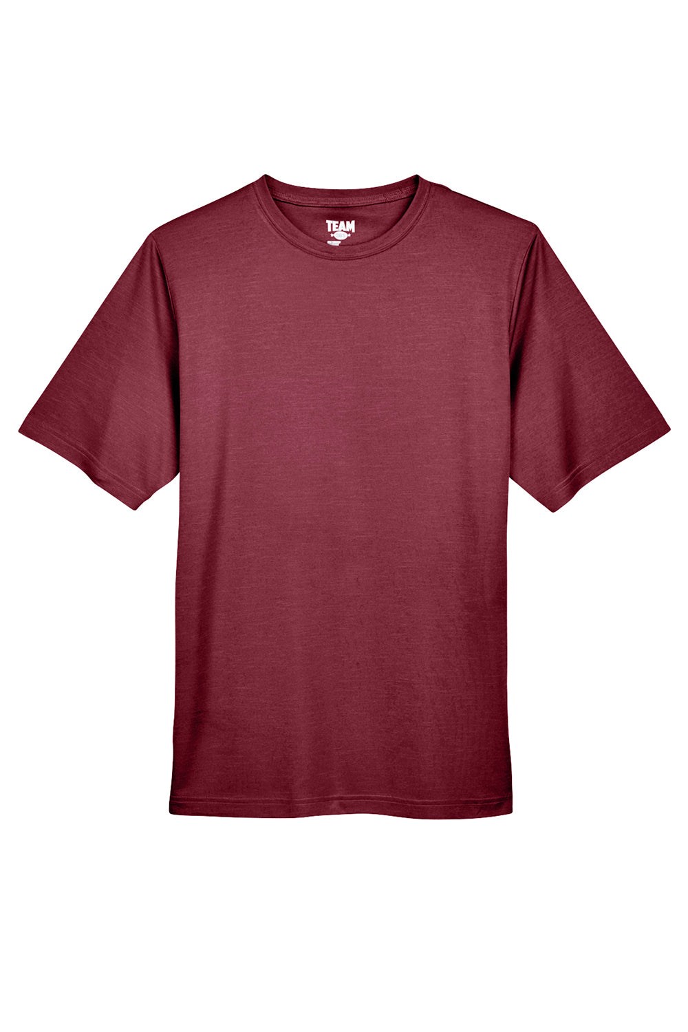 Team 365 TT11H Mens Sonic Performance Heather Moisture Wicking Short Sleeve Crewneck T-Shirt Heather Maroon Flat Front