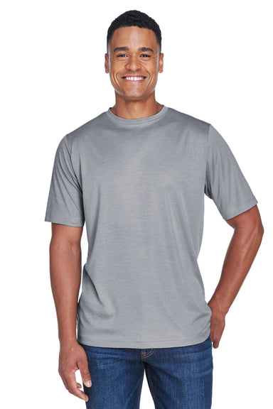 Team 365 TT11H Mens Sonic Performance Heather Moisture Wicking Short Sleeve Crewneck T-Shirt Heather Grey Model Front