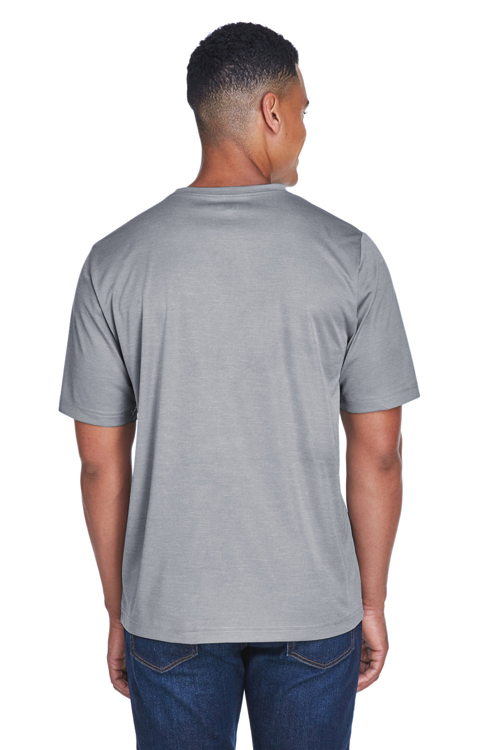 Team 365 TT11H Mens Sonic Performance Heather Moisture Wicking Short Sleeve Crewneck T-Shirt Heather Grey Model Back