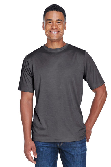 Team 365 TT11H Mens Sonic Performance Heather Moisture Wicking Short Sleeve Crewneck T-Shirt Heather Dark Grey Model Front