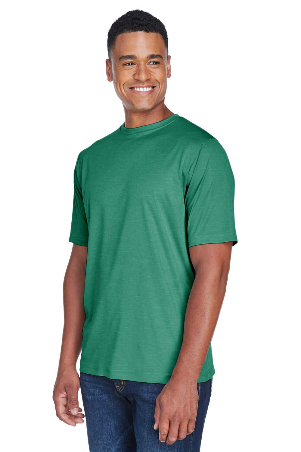 Team 365 TT11H Mens Sonic Performance Heather Moisture Wicking Short Sleeve Crewneck T-Shirt Heather Forest Green Model 3q