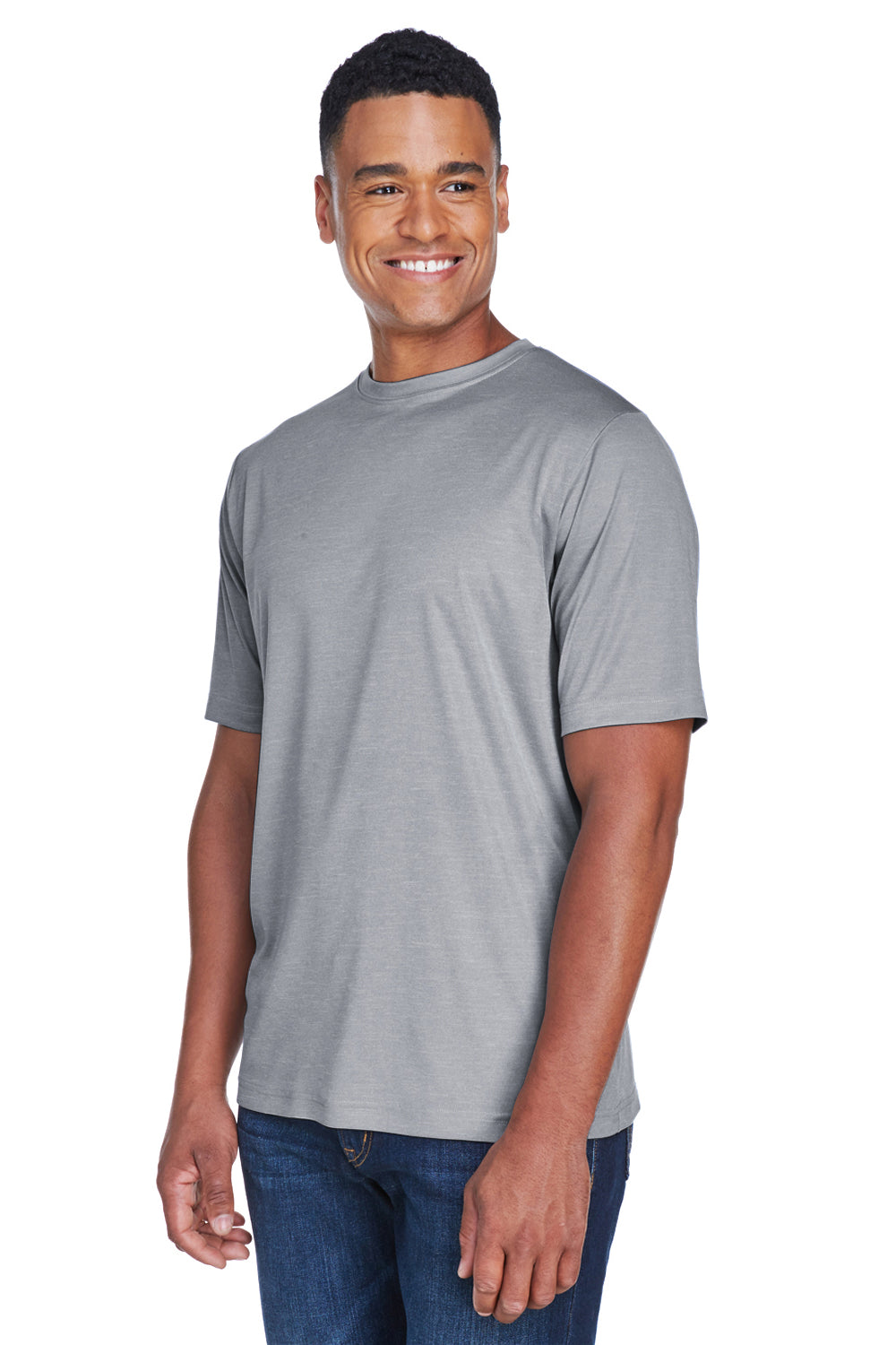 Team 365 TT11H Mens Sonic Performance Heather Moisture Wicking Short Sleeve Crewneck T-Shirt Heather Grey Model 3q