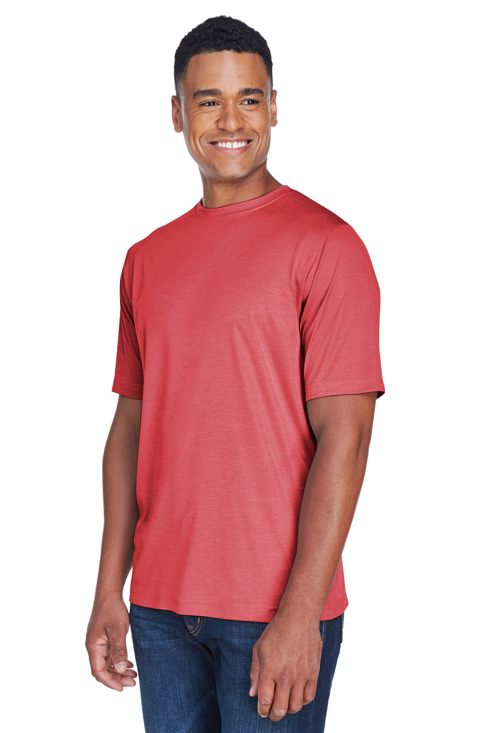 Team 365 TT11H Mens Sonic Performance Heather Moisture Wicking Short Sleeve Crewneck T-Shirt Heather Red Model 3q