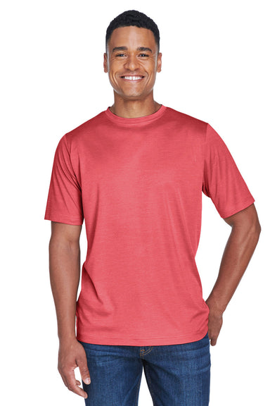 Team 365 TT11H Mens Sonic Performance Heather Moisture Wicking Short Sleeve Crewneck T-Shirt Heather Red Model Front