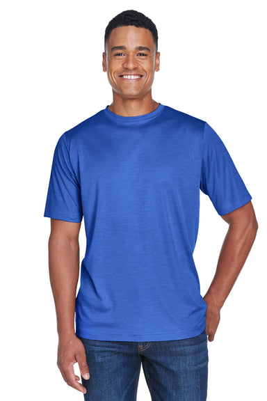 Team 365 TT11H Mens Sonic Performance Heather Moisture Wicking Short Sleeve Crewneck T-Shirt Heather Royal Blue Model Front