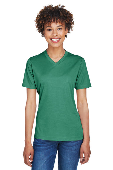 Team 365 TT11HW Womens Sonic Performance Heather Moisture Wicking Short Sleeve V-Neck T-Shirt Heather Forest Green Model Front