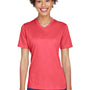 Team 365 Womens Sonic Performance Heather Moisture Wicking Short Sleeve V-Neck T-Shirt - Heather Red