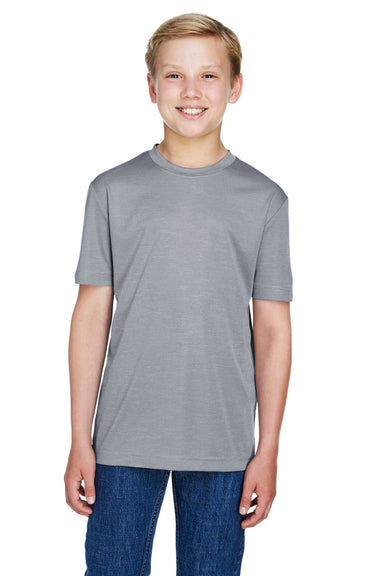 Team 365 TT11HY Youth Sonic Performance Heather Moisture Wicking Short Sleeve Crewneck T-Shirt Heather Grey Model Front