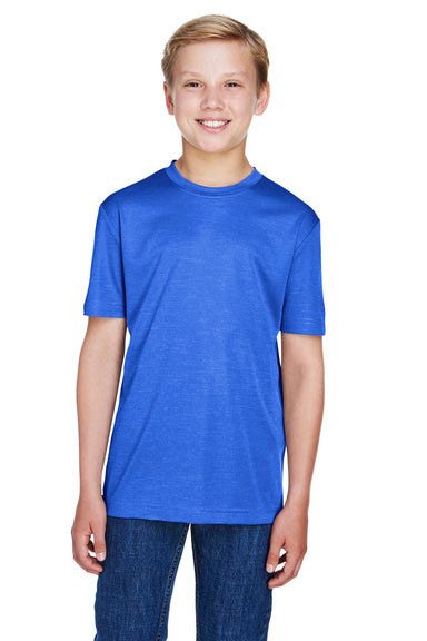 Team 365 TT11HY Youth Sonic Performance Heather Moisture Wicking Short Sleeve Crewneck T-Shirt Heather Royal Blue Model Front