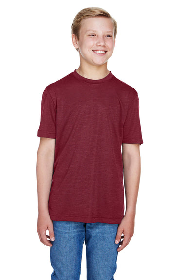 Team 365 TT11HY Youth Sonic Performance Heather Moisture Wicking Short Sleeve Crewneck T-Shirt Heather Maroon Model Front