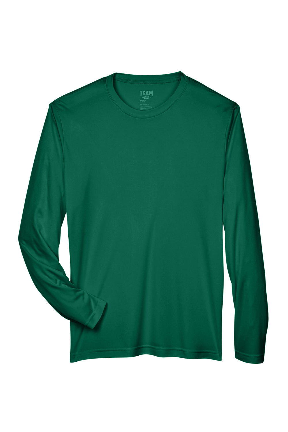 Team 365 TT11L Mens Zone Performance Moisture Wicking Long Sleeve Crewneck T-Shirt Forest Green Flat Front