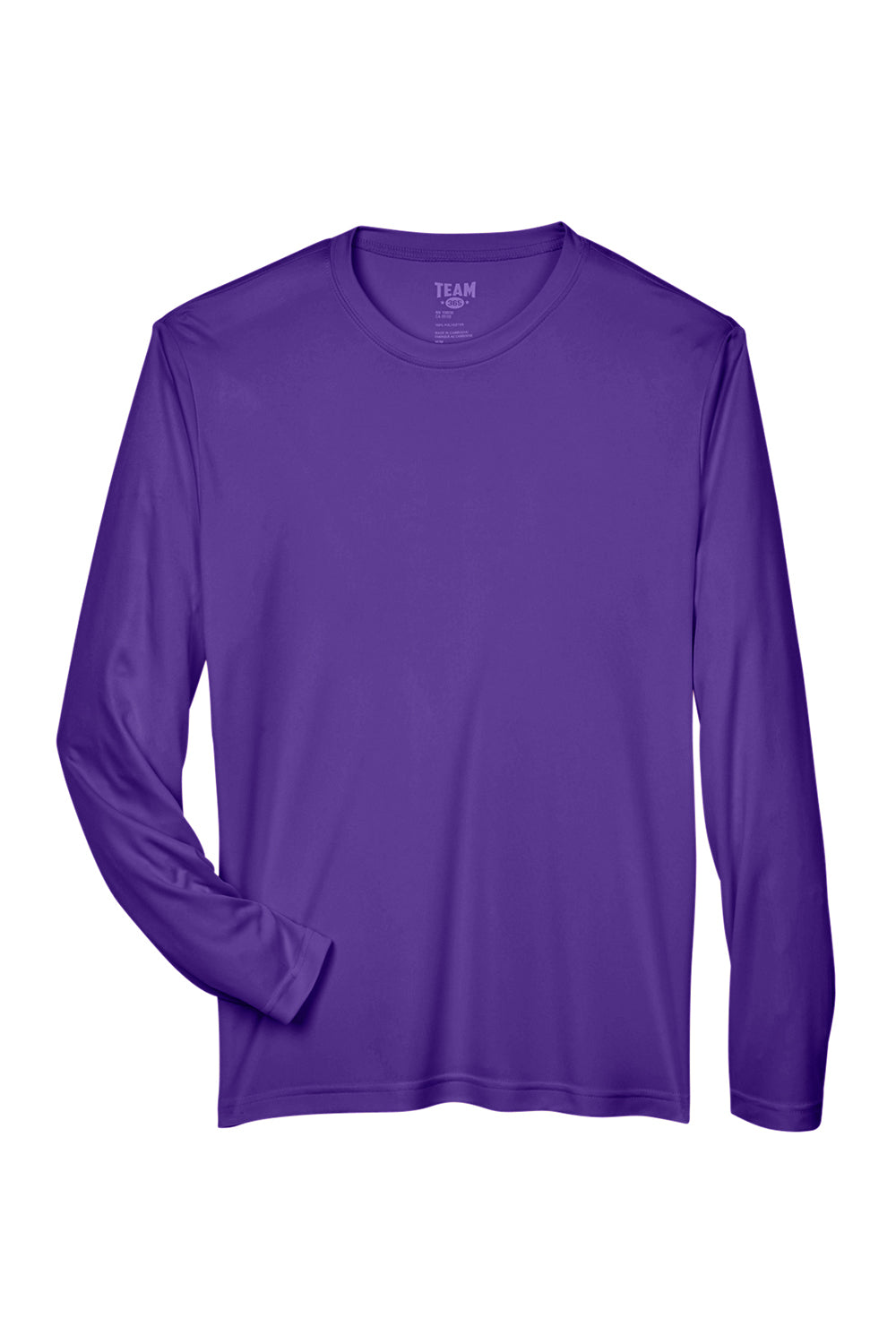 Team 365 TT11L Mens Zone Performance Moisture Wicking Long Sleeve Crewneck T-Shirt Purple Flat Front