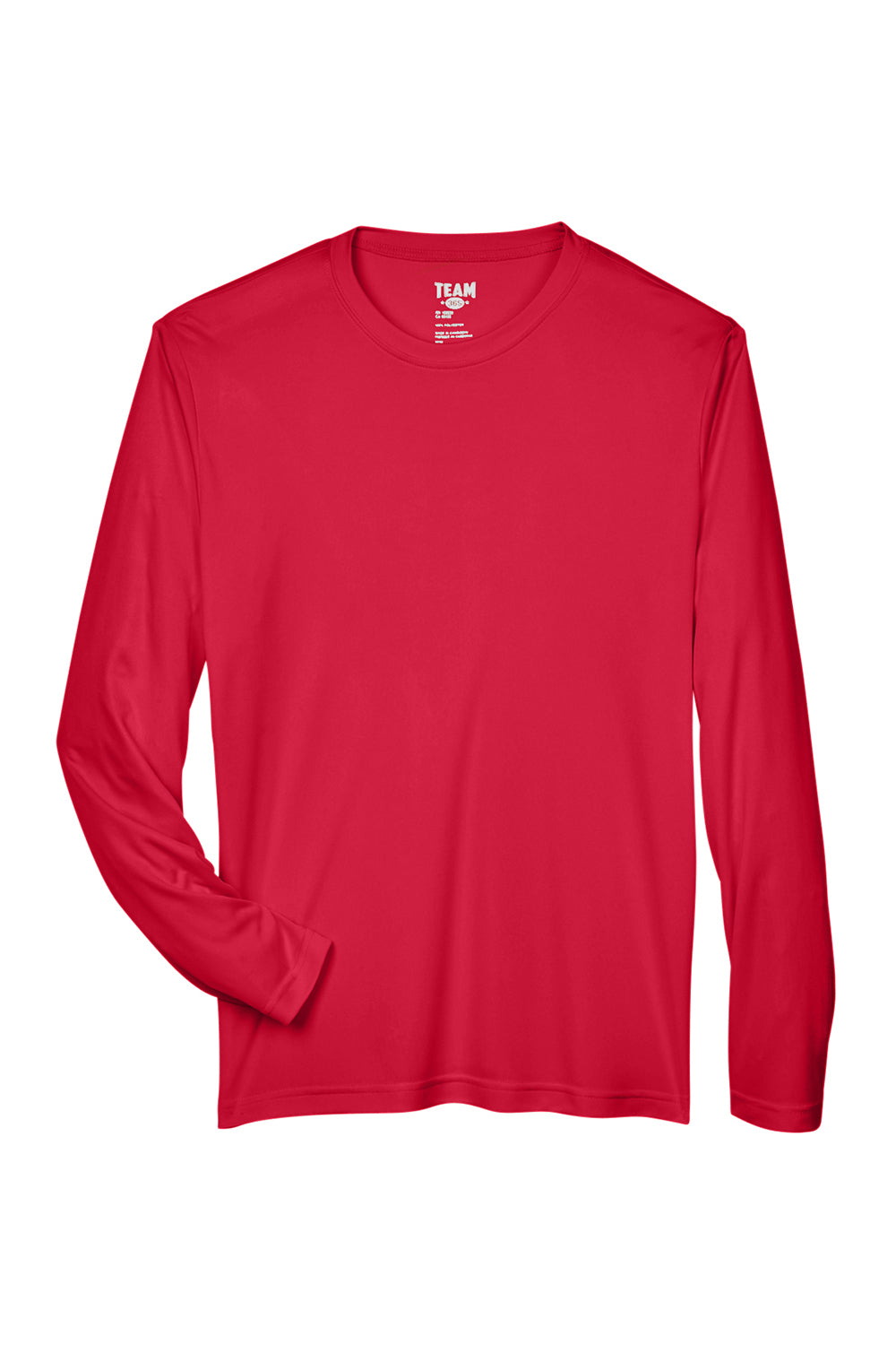 Team 365 TT11L Mens Zone Performance Moisture Wicking Long Sleeve Crewneck T-Shirt Red Flat Front