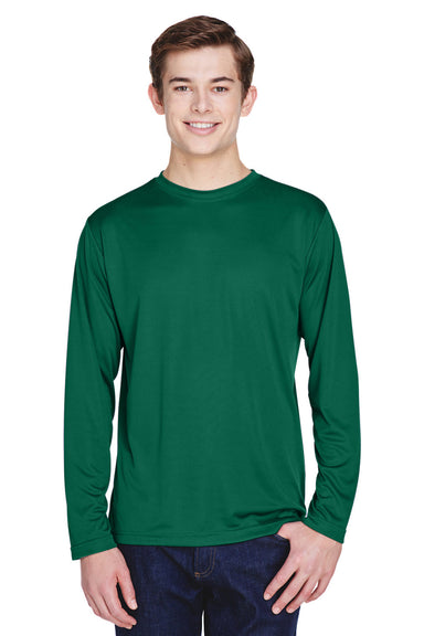 Team 365 TT11L Mens Zone Performance Moisture Wicking Long Sleeve Crewneck T-Shirt Forest Green Model Front