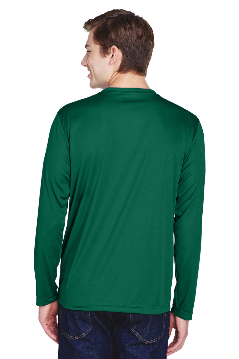 Team 365 TT11L Mens Zone Performance Moisture Wicking Long Sleeve Crewneck T-Shirt Forest Green Model Back