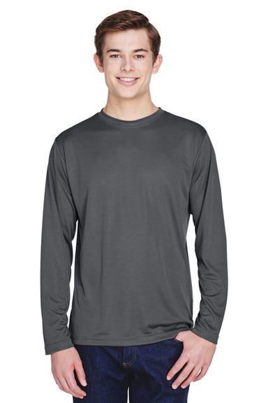 Team 365 TT11L Mens Zone Performance Moisture Wicking Long Sleeve Crewneck T-Shirt Graphite Grey Model Front