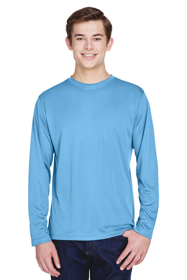 Team 365 TT11L Mens Zone Performance Moisture Wicking Long Sleeve Crewneck T-Shirt Light Blue Model Front