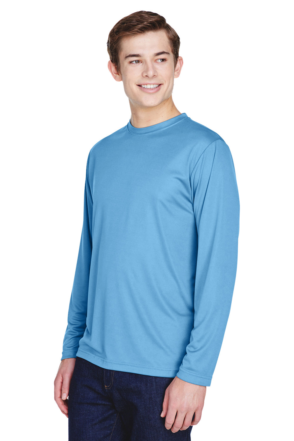 Team 365 TT11L Mens Zone Performance Moisture Wicking Long Sleeve Crewneck T-Shirt Light Blue Model 3q