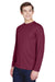 Team 365 TT11L Mens Zone Performance Moisture Wicking Long Sleeve Crewneck T-Shirt Maroon Model 3q