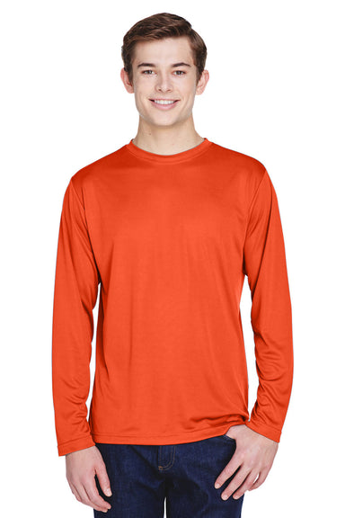 Team 365 TT11L Mens Zone Performance Moisture Wicking Long Sleeve Crewneck T-Shirt Orange Model Front