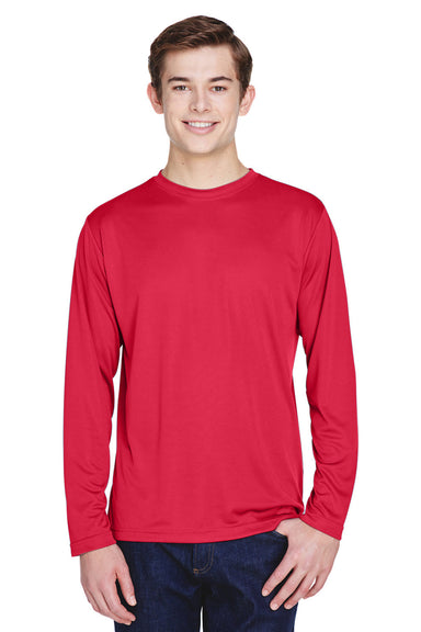 Team 365 TT11L Mens Zone Performance Moisture Wicking Long Sleeve Crewneck T-Shirt Red Model Front