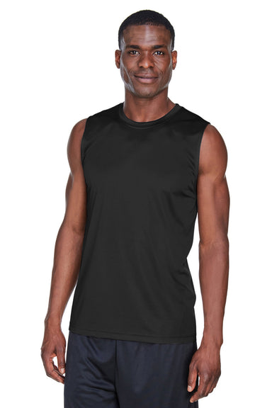 Team 365 TT11M Mens Zone Performance Muscle Moisture Wicking Tank Top Black Model Front